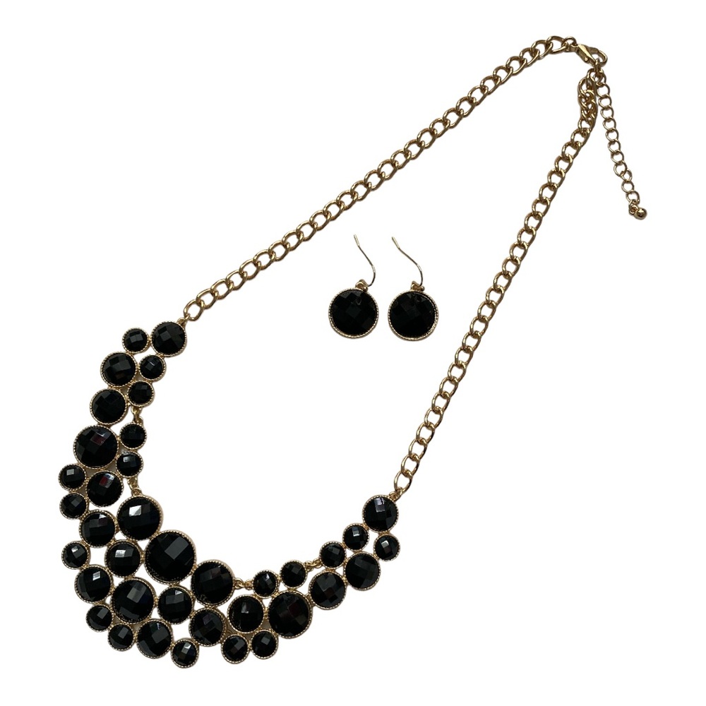 Fashion Gold Black Statement Necklace Set